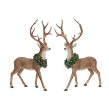 Load image into Gallery viewer, Holiday Standing Deer Figurine with Wreath Accent (Set of 2)