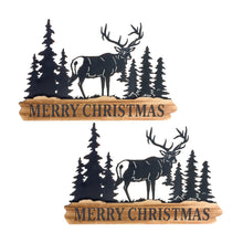 Load image into Gallery viewer, Wood Merry Christmas Sign with Cut Metal Forest Accent (Set of 2)