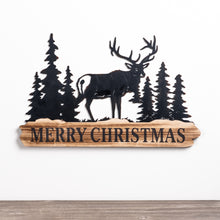 Load image into Gallery viewer, Wood Merry Christmas Sign with Cut Metal Forest Accent (Set of 2)