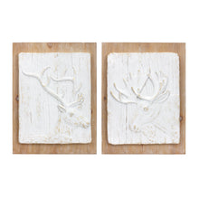 Load image into Gallery viewer, White Washed Wood Design Deer and Moose Wall DŽcor (Set of 2)