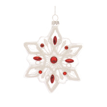 Load image into Gallery viewer, White Glass Snowflake Ornament with Red Bead Accent (Set of 12)