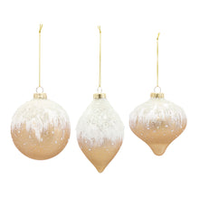 Load image into Gallery viewer, Beaded Gold Glass Ornament with Snowy Accent (Set of 6)