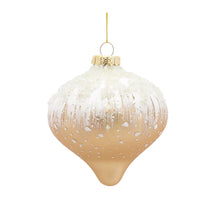 Load image into Gallery viewer, Beaded Gold Glass Ornament with Snowy Accent (Set of 6)