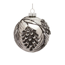 Load image into Gallery viewer, Silver Pine Cone Glass Ornament with Snowy Accent (Set of 6)