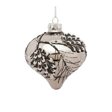 Load image into Gallery viewer, Silver Pine Cone Glass Ornament with Snowy Accent (Set of 6)