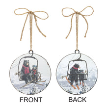 Load image into Gallery viewer, Black Bears on Ski Lift Disc Ornament with Jute Hanger (Set of 12)
