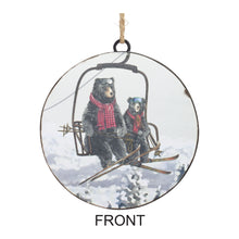 Load image into Gallery viewer, Black Bears on Ski Lift Disc Ornament with Jute Hanger (Set of 12)