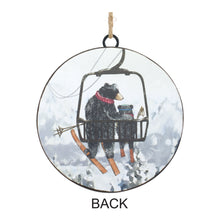Load image into Gallery viewer, Black Bears on Ski Lift Disc Ornament with Jute Hanger (Set of 12)