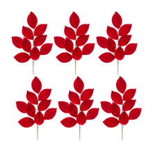 Load image into Gallery viewer, Red Flocked Magnolia Leaf Spray (Set of 6)