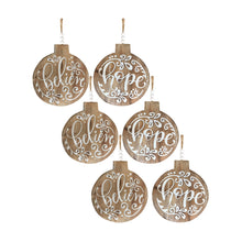 Load image into Gallery viewer, Wood Believe and Hope Sentiment Ornament with Bead Hanger (Set of 6)