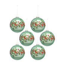 Load image into Gallery viewer, Green Pine Branch Ball Ornament with Bead Berry Accent (Set of 6)