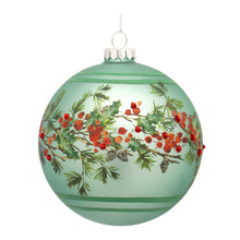Load image into Gallery viewer, Green Pine Branch Ball Ornament with Bead Berry Accent (Set of 6)