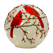 Load image into Gallery viewer, LED Frosted Cardinal Orb with Berry Branch Design (Set of 3)