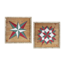 Load image into Gallery viewer, Wood Framed Vintage Quilt Square Wall Plaque (Set of 2)