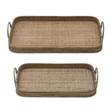 Load image into Gallery viewer, Woven Rattan Tray with Handles (Set of 2)