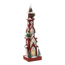 Load image into Gallery viewer, Lighted Winter Church Display with Pine Accents and Snowy Finish 19"H