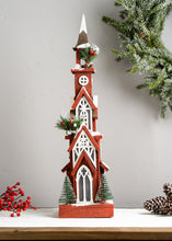 Load image into Gallery viewer, Lighted Winter Church Display with Pine Accents and Snowy Finish 19"H