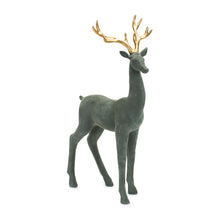 Load image into Gallery viewer, Green Flocked Deer Figurine with Gold Antlers (Set of 2)