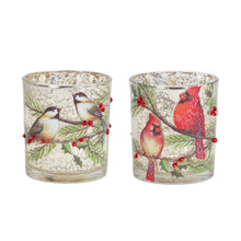Load image into Gallery viewer, Mercury Glass Votive Candle Holder with Bird and Berry Branch (Set of 6)