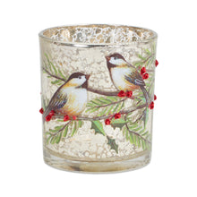 Load image into Gallery viewer, Mercury Glass Votive Candle Holder with Bird and Berry Branch (Set of 6)