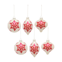 Load image into Gallery viewer, White and Red Snowflake Ball Ornament (Set of 6)