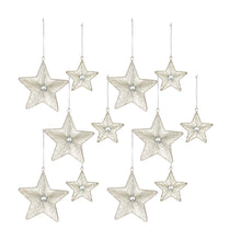Load image into Gallery viewer, Silver Beaded Metal Star Ornament (Set of 12)