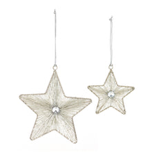 Load image into Gallery viewer, Silver Beaded Metal Star Ornament (Set of 12)