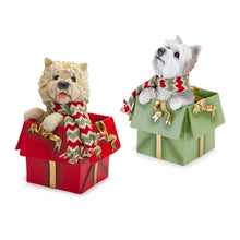 Load image into Gallery viewer, Whimsical Terrier Dog in Present Figurine (Set of 2)