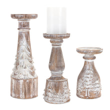 Load image into Gallery viewer, White Washed Carved Pine Tree Design Candle Holder (Set of 3)