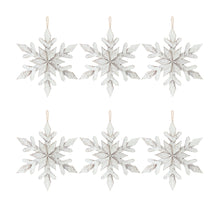 Load image into Gallery viewer, White Washed Wooden Snowflake Ornament (Set of 6)