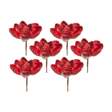 Load image into Gallery viewer, Red Velvet Magnolia Stem with Bead Accents (Set of 6)
