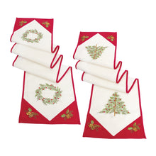 Load image into Gallery viewer, Ribbon Embroidered Tree and Wreath Table Runner (Set of 2)