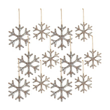 Load image into Gallery viewer, Wooden Snowflake Ornament with White Washed Finish (Set of 12)