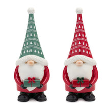 Load image into Gallery viewer, Stone Holiday Gnome Figurine with Present Accent (Set of 2)