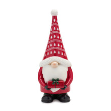 Load image into Gallery viewer, Stone Holiday Gnome Figurine with Present Accent (Set of 2)