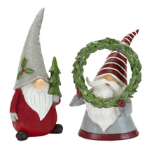 Load image into Gallery viewer, Holiday Gnome Figurine with Pine Tree and Wreath Accent (Set of 2)