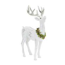 Load image into Gallery viewer, White Deer Figurine with Silver Antler and Wreath Accent (Set of 2)
