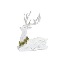 Load image into Gallery viewer, White Deer Figurine with Silver Antler and Wreath Accent (Set of 2)