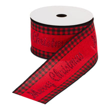 Load image into Gallery viewer, Wired Merry Christmas Ribbon with Buffalo Plaid Accent (Set of 6)