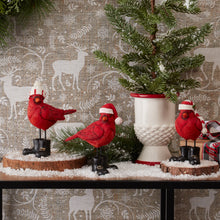 Load image into Gallery viewer, Winter Cardinal Bird Figurine with Santa Boots and Hat (Set of 3)