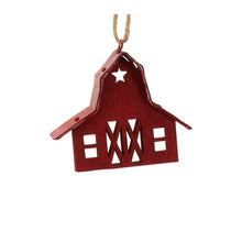 Load image into Gallery viewer, Rustic Wooden Barn Ornament with Metal Accent and Jute Hanger (Set of 24)