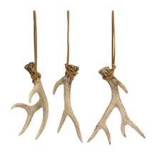 Load image into Gallery viewer, Rustic Deer Antler Hanging Ornament with Rope Tie (Set of 12)