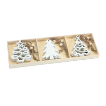 Load image into Gallery viewer, Wood Tree Tag Ornament with Beaded Hanger (Set of 9)