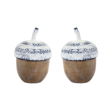 Load image into Gallery viewer, White Washed Acorn Lid Box with Wood Grain Design (Set of 4)