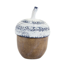 Load image into Gallery viewer, White Washed Acorn Lid Box with Wood Grain Design (Set of 4)