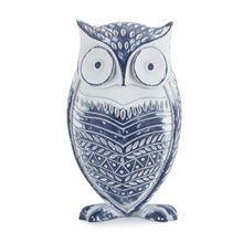 Load image into Gallery viewer, White Washed Owl DŽcor with Blue Floral Design 6.5"H