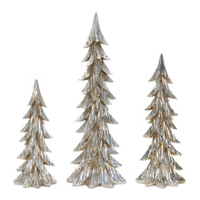 Load image into Gallery viewer, Carved Stone Pine Tree DŽcor with Silver Finish (Set of 3)