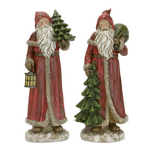 Load image into Gallery viewer, Rustic Stone Santa Figurine with Pine Tree and Lantern (Set of 2)