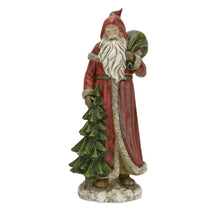 Load image into Gallery viewer, Rustic Stone Santa Figurine with Pine Tree and Lantern (Set of 2)