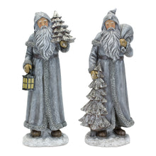 Load image into Gallery viewer, Silver Stone Santa Figurine with Pine Tree and Lantern (Set of 2)